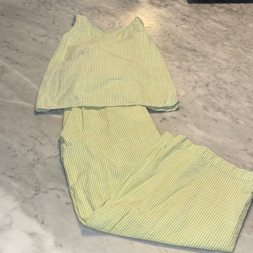 Hanna Andersson Kids Set in Celery and White Stripes